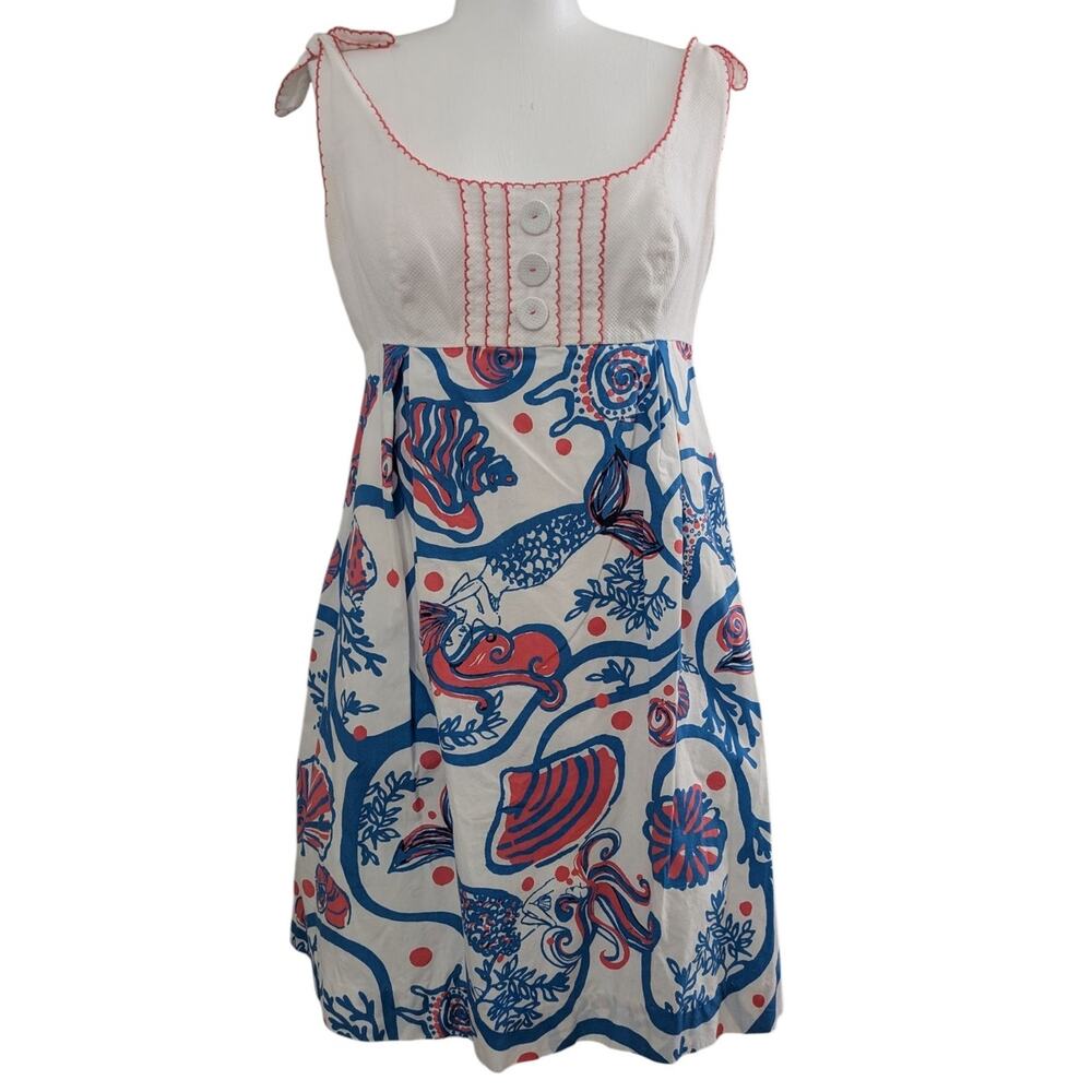 Lilly Pulitzer White Mini Dress with Blue and Coral Print